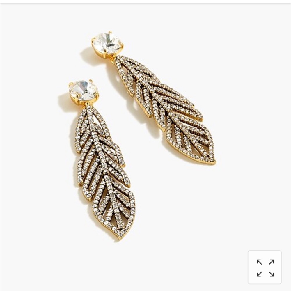 J crew pave feather drop earrings NWT